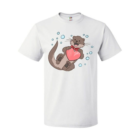 Inktastic Cute Smiling Valentine's Day Otter with Heart T-Shirt