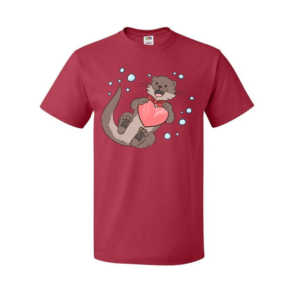 Inktastic Cute Smiling Valentine's Day Otter with Heart T-Shirt