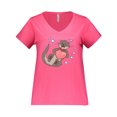 thumbnail image 1 of Inktastic Cute Smiling Valentine's Day Otter with Heart Women's Plus Size V-Neck T-Shirt, 1 of 4
