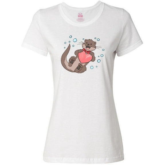 Inktastic Cute Smiling Valentine's Day Otter with Heart Women's T-Shirt