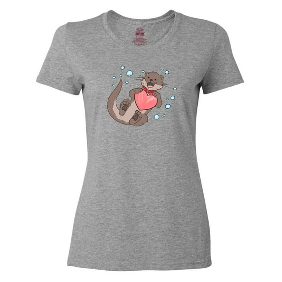 Inktastic Cute Smiling Valentine's Day Otter with Heart Women's T-Shirt