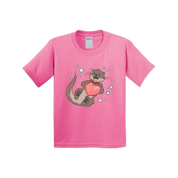 Inktastic Cute Smiling Valentine's Day Otter with Heart Youth T-Shirt