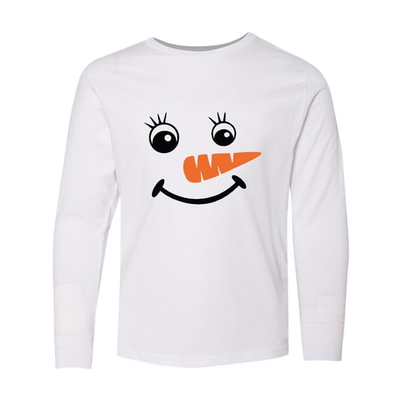 Inktastic Cute Snowman Face Long Sleeve Youth T-Shirt
