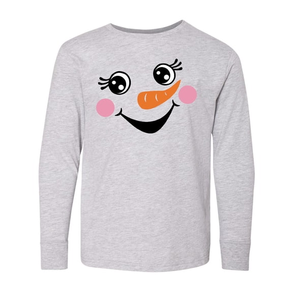 Inktastic Cute Snowman Girl Face Long Sleeve Youth T-Shirt