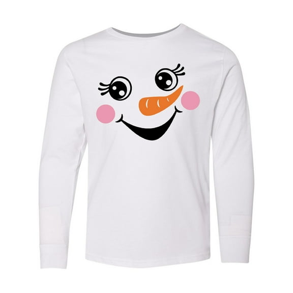 Inktastic Cute Snowman Girl Face Long Sleeve Youth T-Shirt