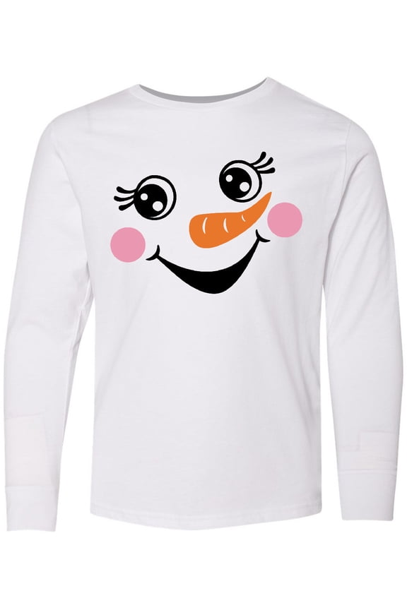 Cute Snowman Girl Face Long Sleeve Youth T-Shirt
