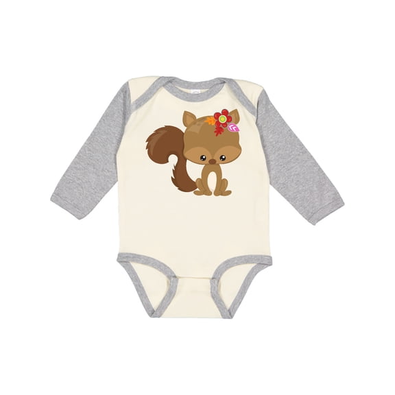 Inktastic Cute Squirrel, Squirrel With Flowers, Fluffy Tail Boys or Girls Long Sleeve Baby Bodysuit