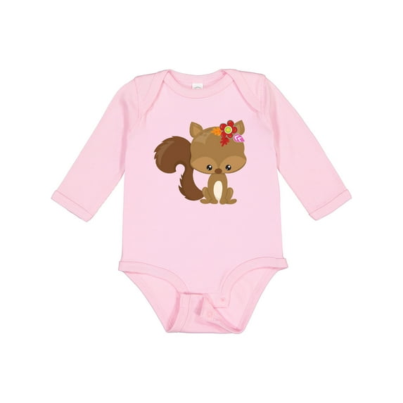 Inktastic Cute Squirrel, Squirrel With Flowers, Fluffy Tail Boys or Girls Long Sleeve Baby Bodysuit