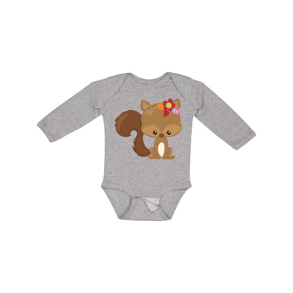 Inktastic Cute Squirrel, Squirrel With Flowers, Fluffy Tail Boys or Girls Long Sleeve Baby Bodysuit