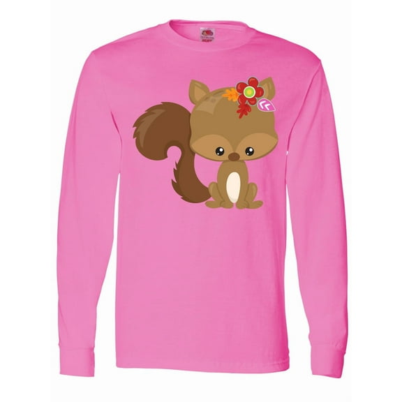 Inktastic Spring Animals, Cute Squirrel, Colorful Flowers Long Sleeve T-Shirt