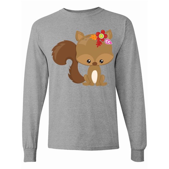 Inktastic Spring Animals, Cute Squirrel, Colorful Flowers Long Sleeve T-Shirt
