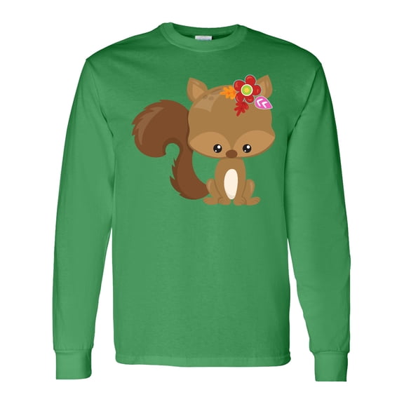 Inktastic Spring Animals, Cute Squirrel, Colorful Flowers Long Sleeve T-Shirt