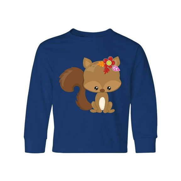 Inktastic Cute Squirrel, Squirrel With Flowers, Fluffy Tail Long Sleeve Youth T-Shirt