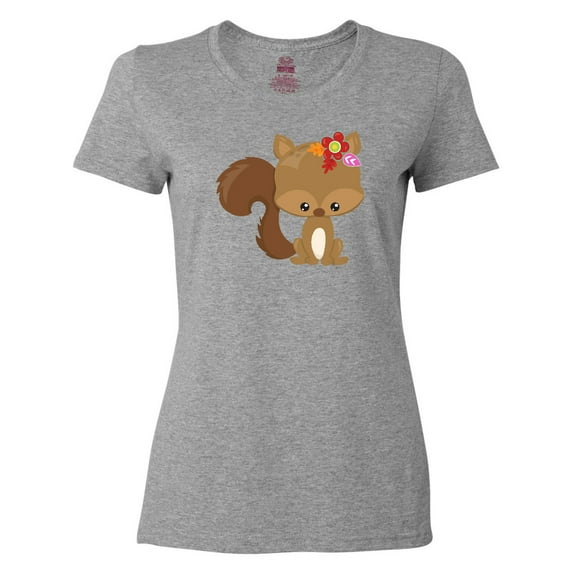 Inktastic Cute Squirrel, Squirrel With Flowers, Fluffy Tail Women's T-Shirt