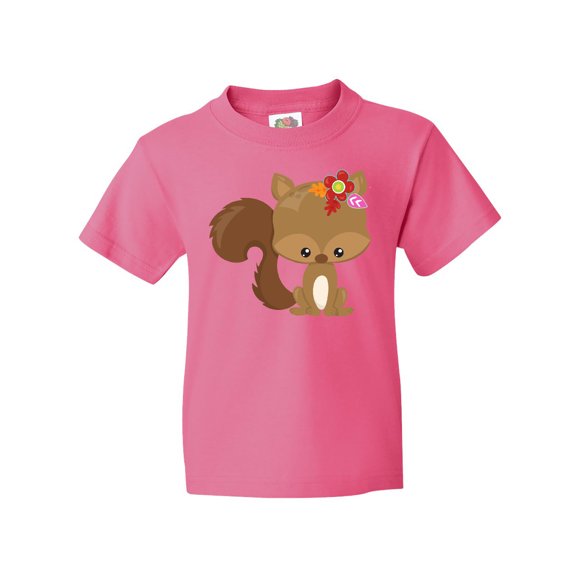 Inktastic Cute Squirrel, Squirrel With Flowers, Fluffy Tail Youth T-Shirt