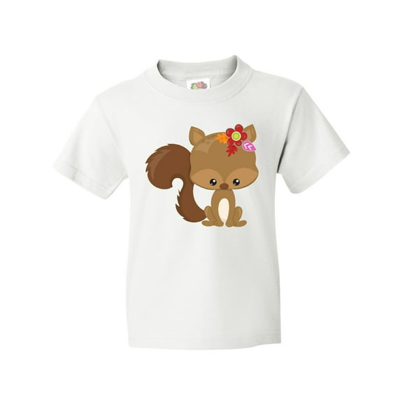 Inktastic Cute Squirrel, Squirrel With Flowers, Fluffy Tail Youth T-Shirt