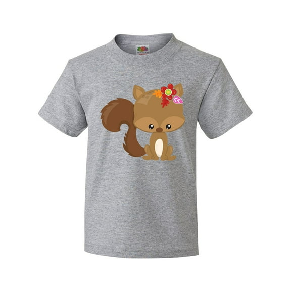 Inktastic Cute Squirrel, Squirrel With Flowers, Fluffy Tail Youth T-Shirt