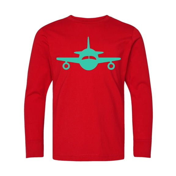 Inktastic Cute Teal Airplane Long Sleeve Youth T-Shirt
