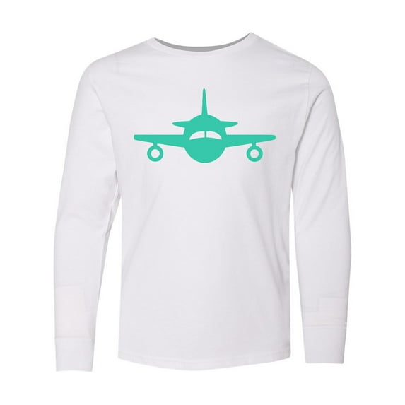 Inktastic Cute Teal Airplane Long Sleeve Youth T-Shirt