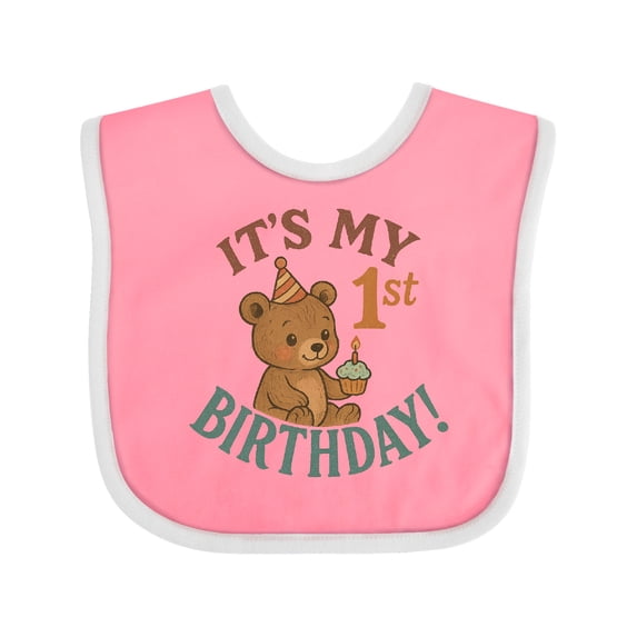 Inktastic Cute Teddy Bear 1st Birthday Celebration Boys or Girls Baby Bib