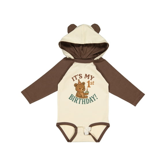 Inktastic Cute Teddy Bear 1st Birthday Celebration Boys or Girls Long Sleeve Baby Bodysuit