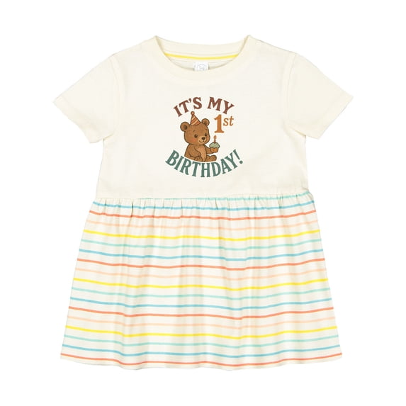 Inktastic Cute Teddy Bear 1st Birthday Celebration Girls Baby Dress