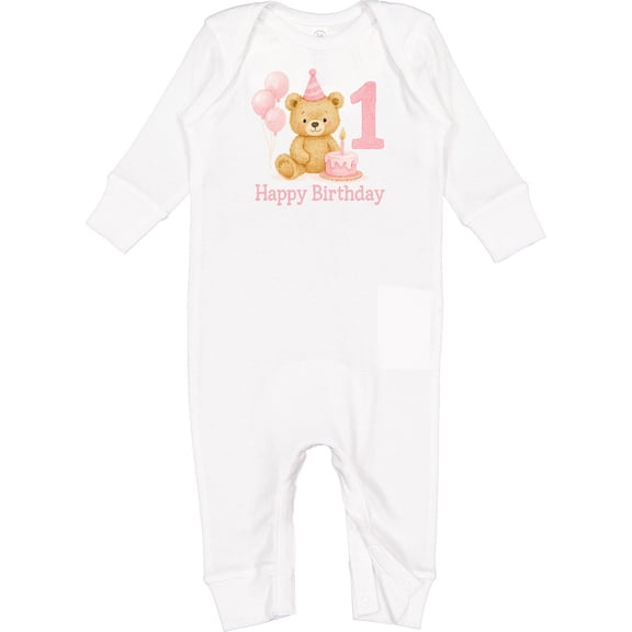 Inktastic Cute Teddy Bear 1st Birthday Party Baby Romper Coveralls