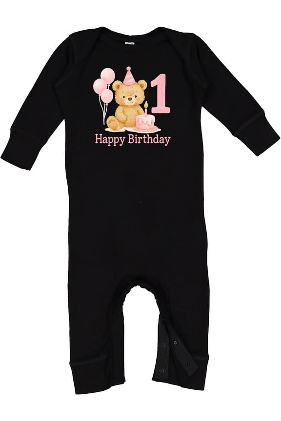 Cute Teddy Bear 1st Birthday Party Baby Romper Coveralls