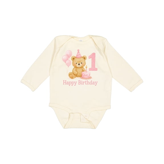 Inktastic Cute Teddy Bear 1st Birthday Party Boys or Girls Long Sleeve Baby Bodysuit