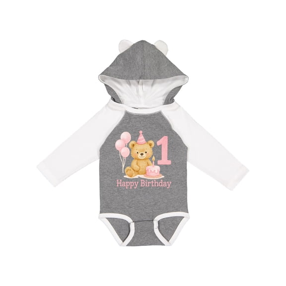 Inktastic Cute Teddy Bear 1st Birthday Party Boys or Girls Long Sleeve Baby Bodysuit