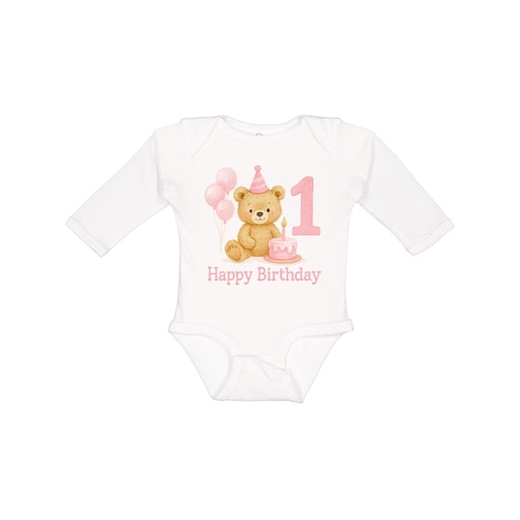 Inktastic Cute Teddy Bear 1st Birthday Party Boys or Girls Long Sleeve Baby Bodysuit