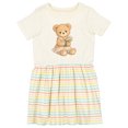thumbnail image 1 of Inktastic Cute Teddy Bear Holding Flowers Girls Toddler Dress, 1 of 5