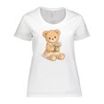 thumbnail image 1 of Inktastic Cute Teddy Bear Holding Flowers Women's Plus Size T-Shirt, 1 of 5