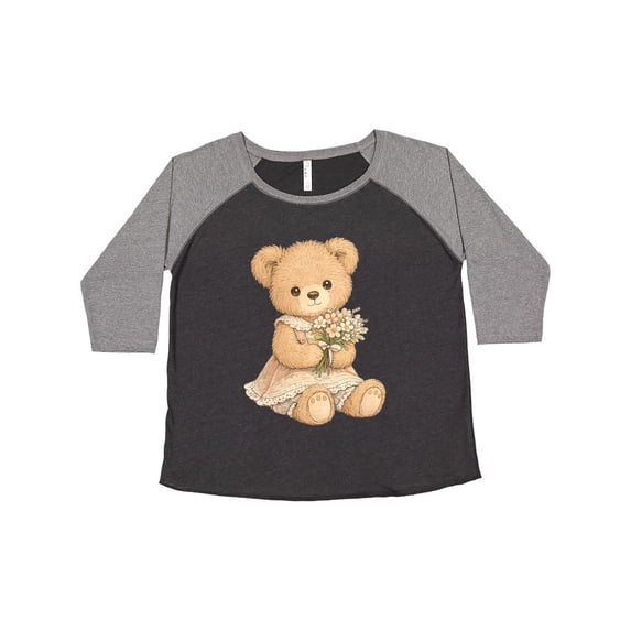 Inktastic Cute Teddy Bear Holding Flowers Women's Plus Size T-Shirt