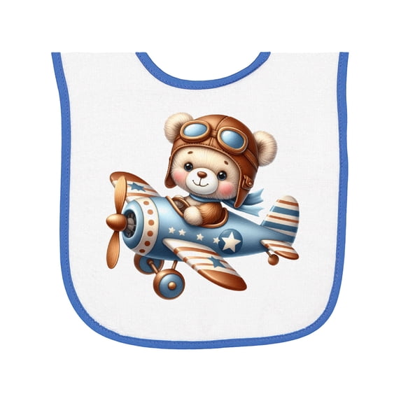 Inktastic Cute Teddy Bear Pilot in Airplane Baby Terry Cloth Bib