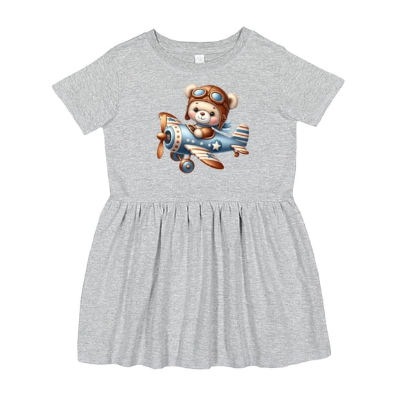 Inktastic Cute Teddy Bear Pilot in Airplane Girls Toddler Dress