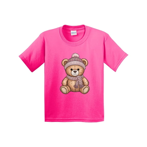 Inktastic Cute Teddy Bear Winter Scarf Hat Youth T-Shirt