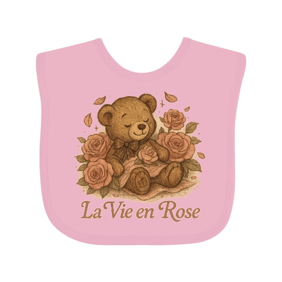 Inktastic Cute Teddy Bear 'la Vie En Rose' Floral Art Boys or Girls Baby Bib