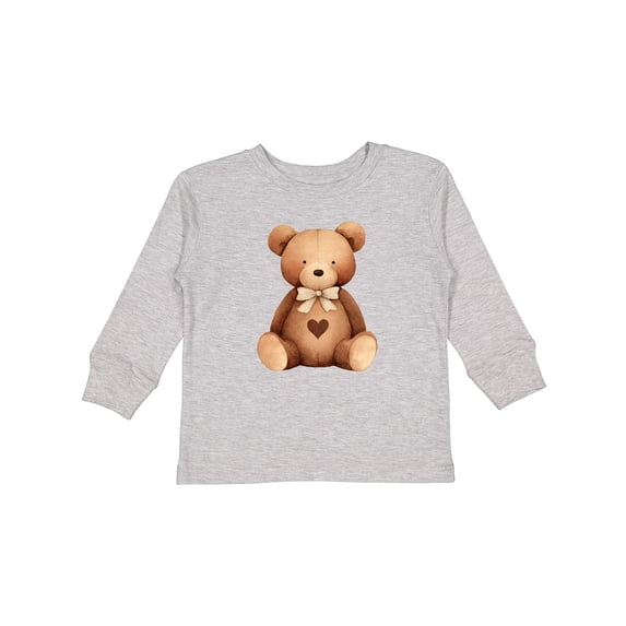 Inktastic Cute Teddy Bear with Heart Boys or Girls Long Sleeve Toddler T-Shirt