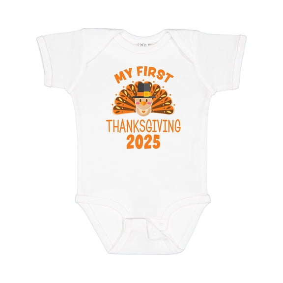 Inktastic Cute Turkey My First Thanksgiving 2025 Boys or Girls Baby Bodysuit