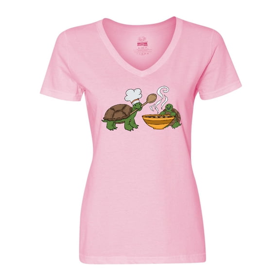 Inktastic Cute Turtle Chefs Making Soup Women's V-Neck T-Shirt