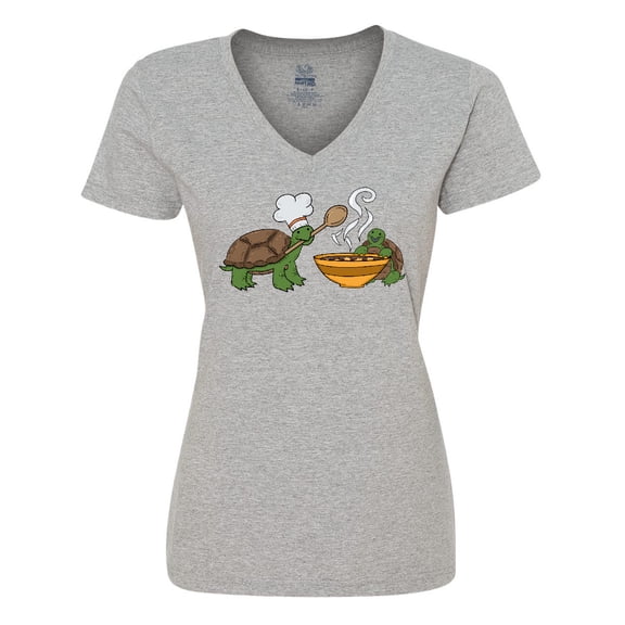Inktastic Cute Turtle Chefs Making Soup Women's V-Neck T-Shirt