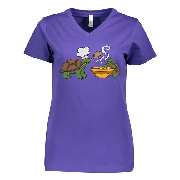 Inktastic Cute Turtle Chefs Making Soup Women's V-Neck T-Shirt