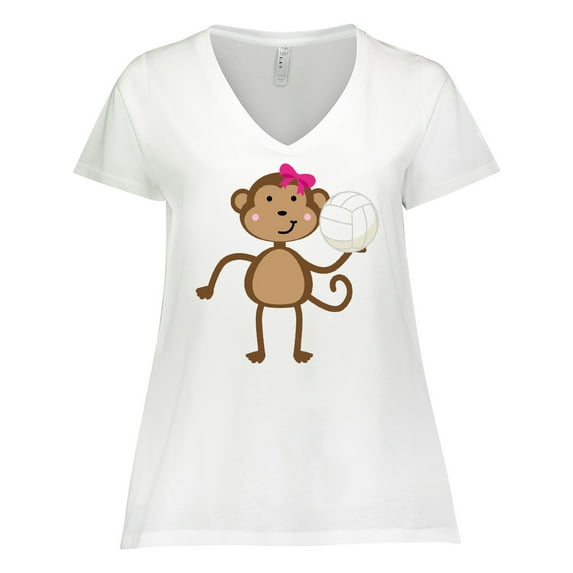 Inktastic Cute Volleyball Girl Monkey Women's Plus Size V-Neck T-Shirt