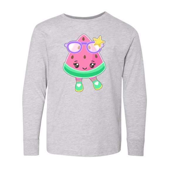 Inktastic Cute Watermelon with Sunglasses Long Sleeve Youth T-Shirt