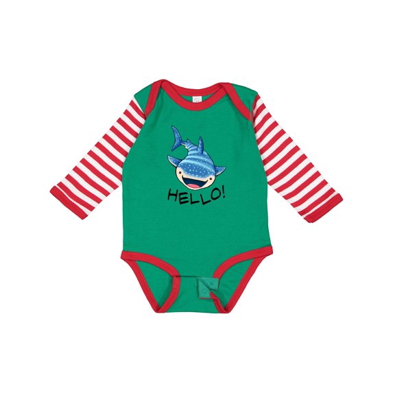 Inktastic Cute Whale Shark Says Hello Boys or Girls Long Sleeve Baby Bodysuit