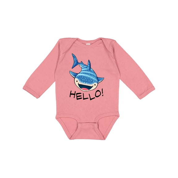 Inktastic Cute Whale Shark Says Hello Boys or Girls Long Sleeve Baby Bodysuit