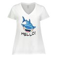thumbnail image 1 of Inktastic Cute Whale Shark Says Hello Women's Plus Size V-Neck T-Shirt, 1 of 5
