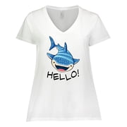 Inktastic Cute Whale Shark Says Hello Women's Plus Size V-Neck T-Shirt