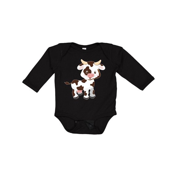 Inktastic Cute White Holstein Cow with Brown Spots Boys or Girls Long Sleeve Baby Bodysuit